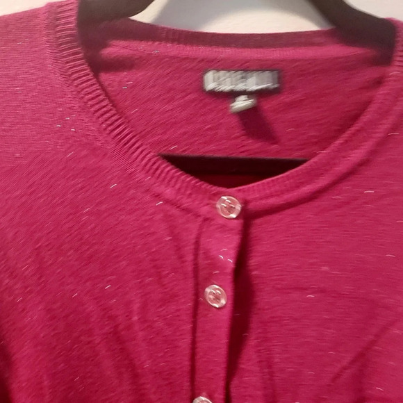 Nicole Miller Original Wine and Silver Sparkle Button Up Long Sleeve Cardigan XL - Picture 3 of 10